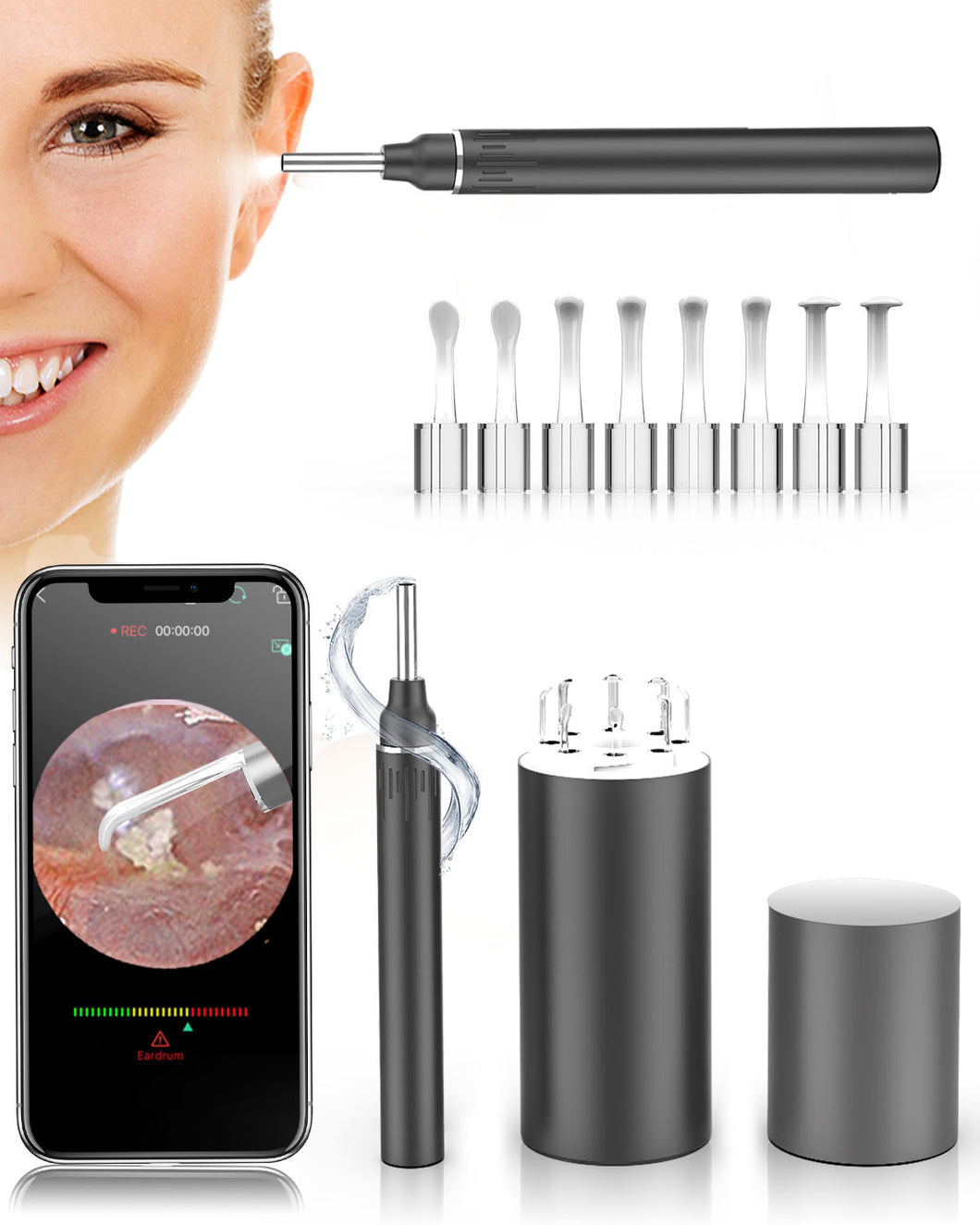 [US Ship] Ear Wax Removal Camera Tool - Wireless Ear Cleaner Otoscope with Light, WiFi Ear Cleaning kit HD Ear Endoscope with Ear Spoon, Ear Camera and Wax Remover for iPhone, Android Phone and Table